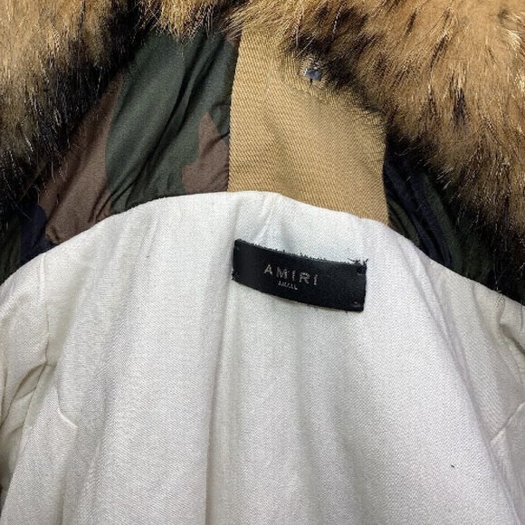 100% Authentic AMIRI Khaki Hooded Fur Bomber Jacket Size 46EU 36UK - Picture 5 of 12